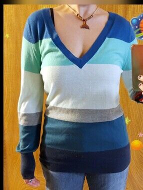 Mossimo Striped V Neck Knit Sweater